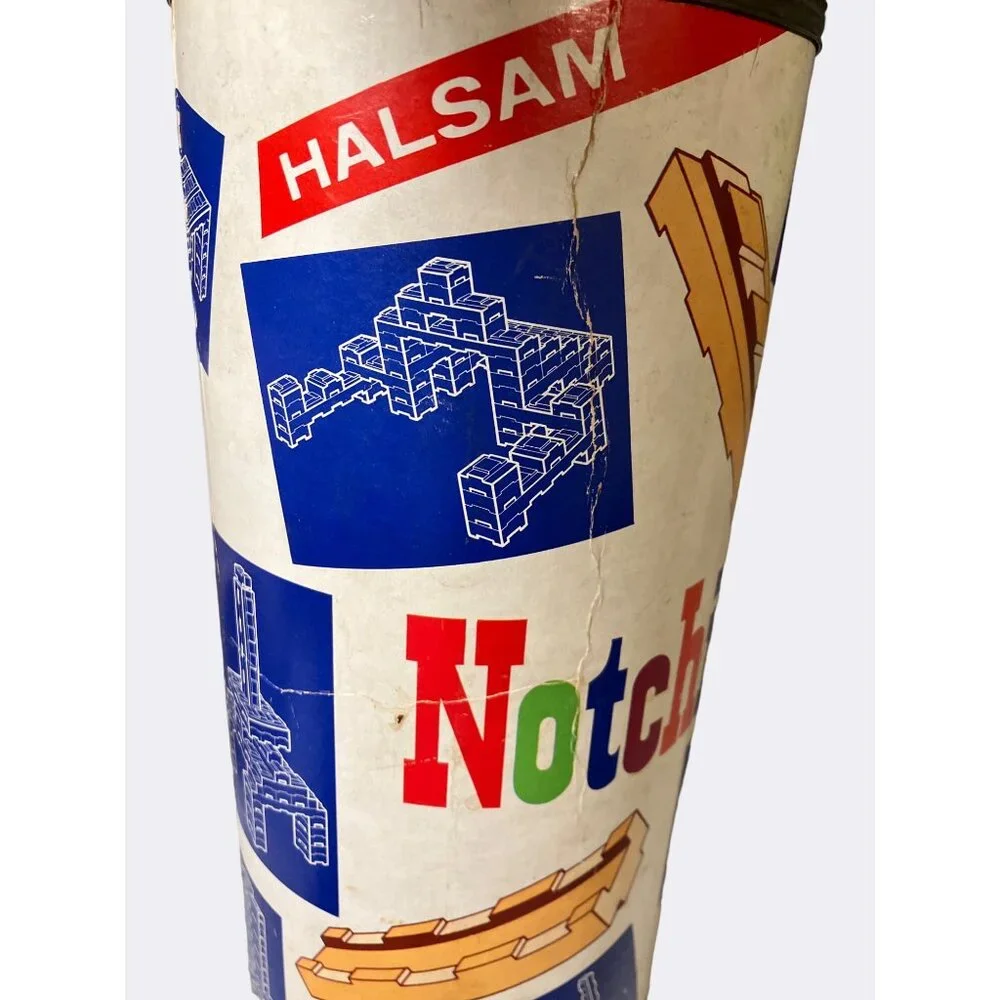 Halsam Notchies Interlocking Wood Building Blocks Toy Vintage